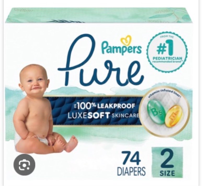 Pampers Baby Diapers - Pure Protection - Size 2, 74 Count, for up to 100% Leakproof, Premium Plant-based Skin Protection Size 2 74