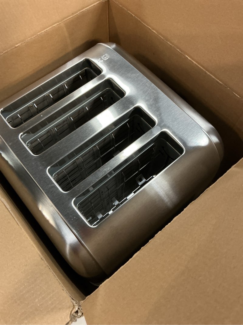 Condition photo showing Good Condition for cuisinart 4 slice compact stainless steel toaster with extra-wide slots for bread, french toast, bagels & pastries, defrost & reheat functions, cpt-180p1, brushed stainless, removable crumb tray