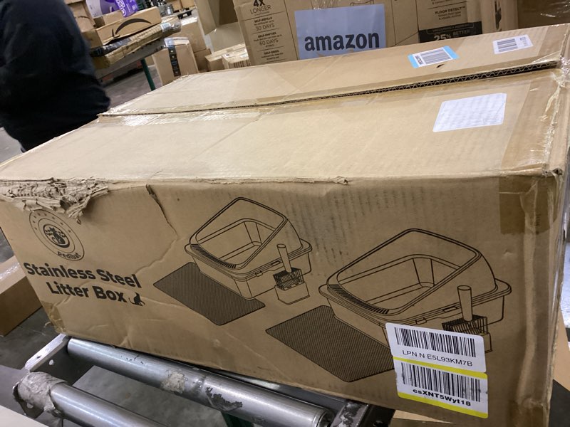 Condition photo showing As Is for 2 Pack Stainless Steel Cat Litter Box with High Sides Lid, XL Extra Large Metal Litter Box for Large