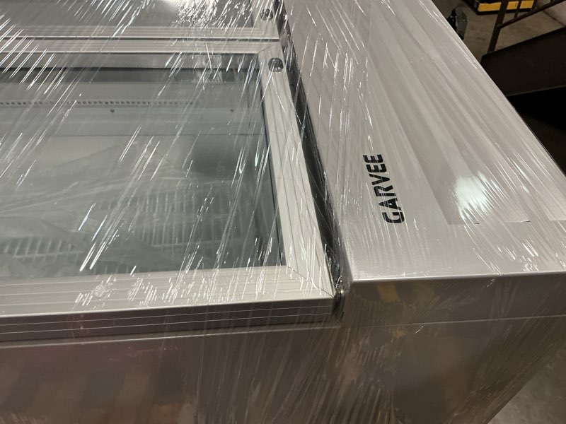 Condition photo showing Good Condition for garvee 34.8 cu.ft double door commercial beverage cooler - 580-can glass display fridge | frost-free air-cooled, rgb lights, adjustable shelves | for bar/restaurant/store (silver)