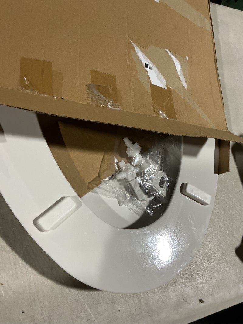 Condition photo showing As Is for proflo pftswsc2000 elongated closed-front toilet seat with soft close and easy clean - white