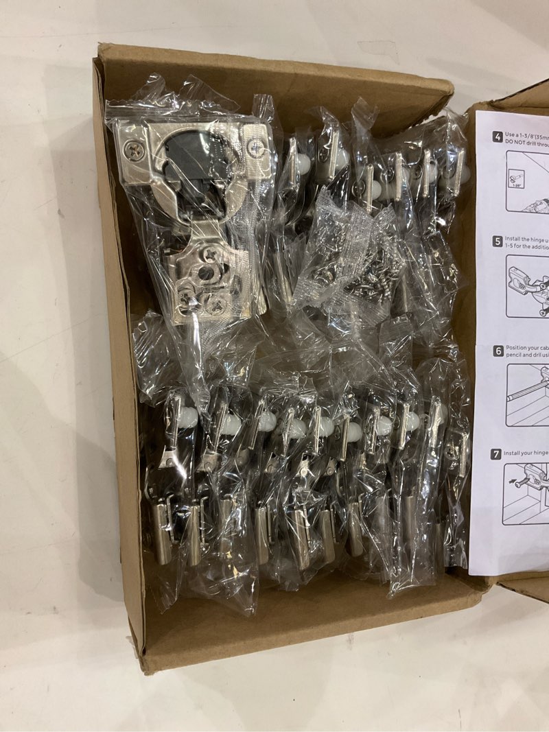 Condition photo showing New/Like New for Home Expert 20 Pack (10 Pairs) 1" Overlay Soft Close Cabinet Hinges, Satin Nickel Stainless Steel Concealed Hinges with 3D Self-Closing for Face Frame Doors & Kitchens 20 1 inch Overlay