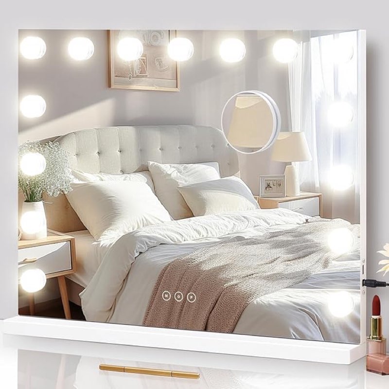 nusvan vanity mirror with lights lighted makeup mirror with 15 dimmable led bulbs,3 color lighting modes,usb charging port touch control,sturdy metal frame design 24x18 inch,white