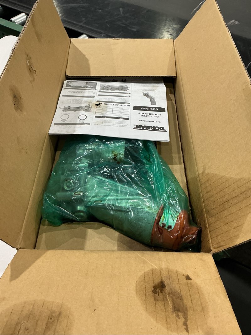 Condition photo showing As Is for dorman 926-959 patented upgraded aluminum engine oil filter housing with oil cooler and filter compatible with select models (oe fix)