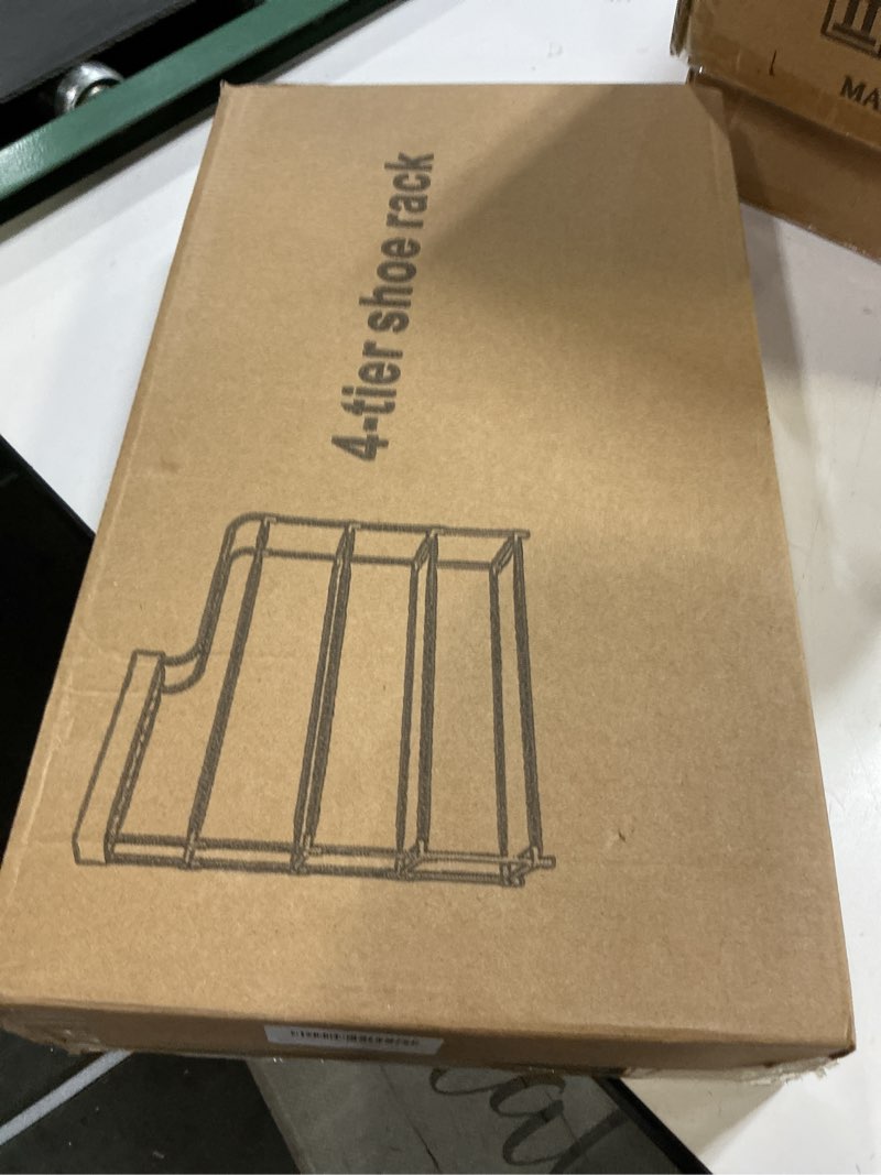 Condition photo showing New/Like New for Sywhitta 4-Tier Free Standing Shoe Rack with Storage Boxes - High Capacity Organizer for Corridor, Living Room, Balcony, Bedroom, White 4-Tier White