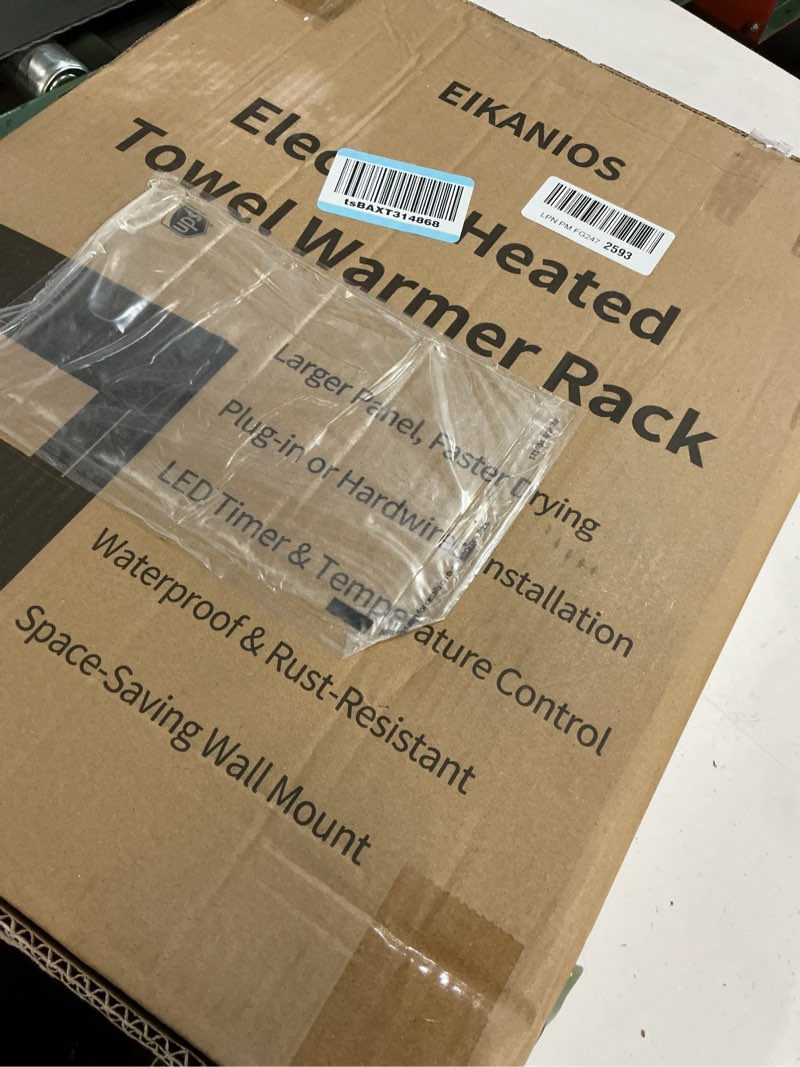 Condition photo showing Good Condition for Electric Heated Towel Warmer Rack - Wall-Mounted with Timer & Temperature Control, Plug-in/Hardwired, Fast Heating, Smart Touch Panel Black 2Bar