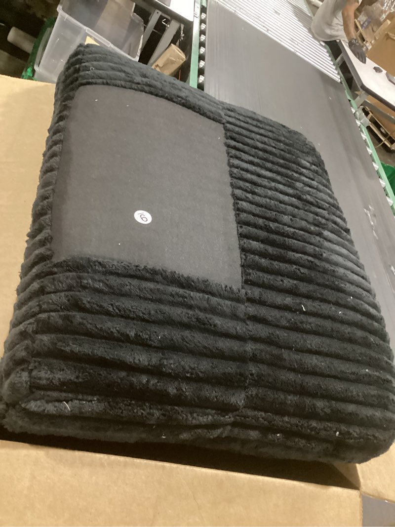 Condition photo showing As Is for (24” x 18” qty 2)  black faux fur plush pillow  set of 2, soft decorative couch cushion for sofa, couch, bed, chair modern luxury home decor blackpack of 2)