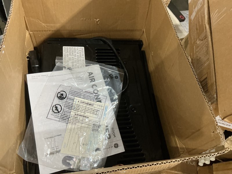 Condition photo showing As Is for ge window air conditioner unit, 5,000 btu for small rooms up to 150 sq ft. with manual adjustable fan and cooling settings, perfect for bedroom or living room, easy install kit included, black