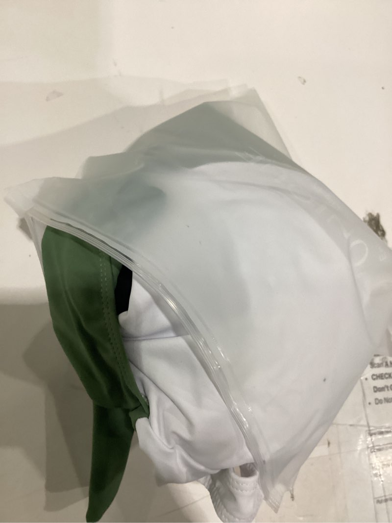 Condition photo showing Good Condition for plus size one piece swimsuits- tummy control full coverage bathing suits | warp v neck, unremovable cups, ruched, colorblock, full lining, full coverage 16 plus green white black