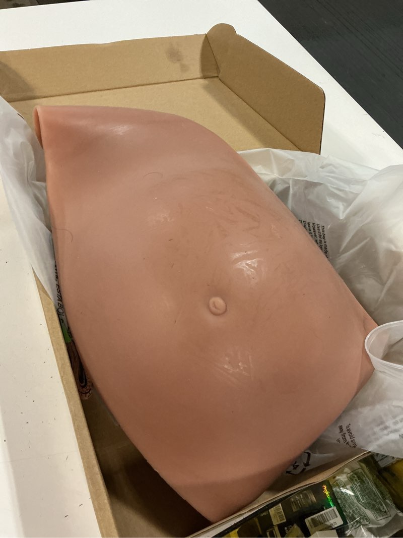 Condition photo showing As Is for Fake Pregnant Belly Lightweight Cotton Filled Artificial Silicone Pregnant Fale Belly Props for Pretending Pregnancy(Wheat Skin,6-8Months) Wheat M(6-8month)