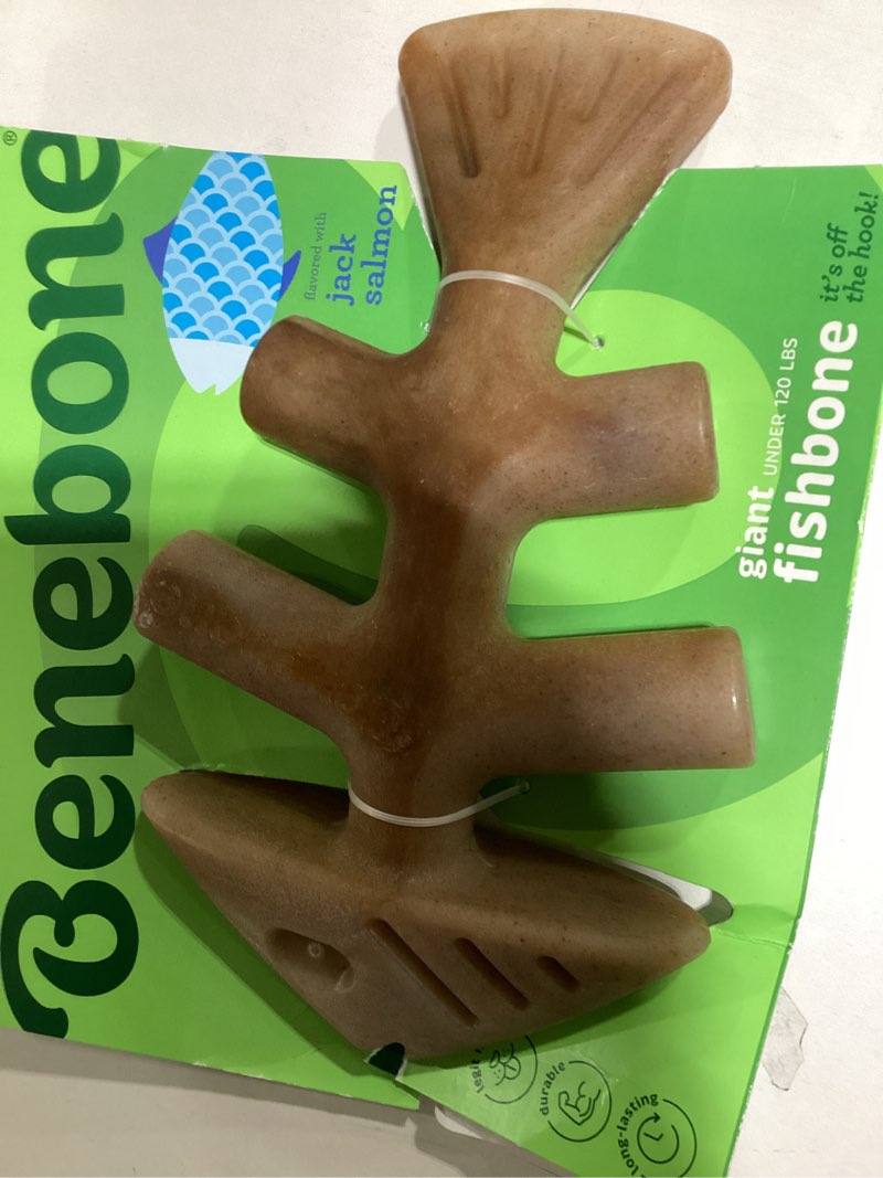 Condition photo showing New/Like New for benebone fishbone durable dog chew toy for aggressive chewers, real fish, made in usa, giant