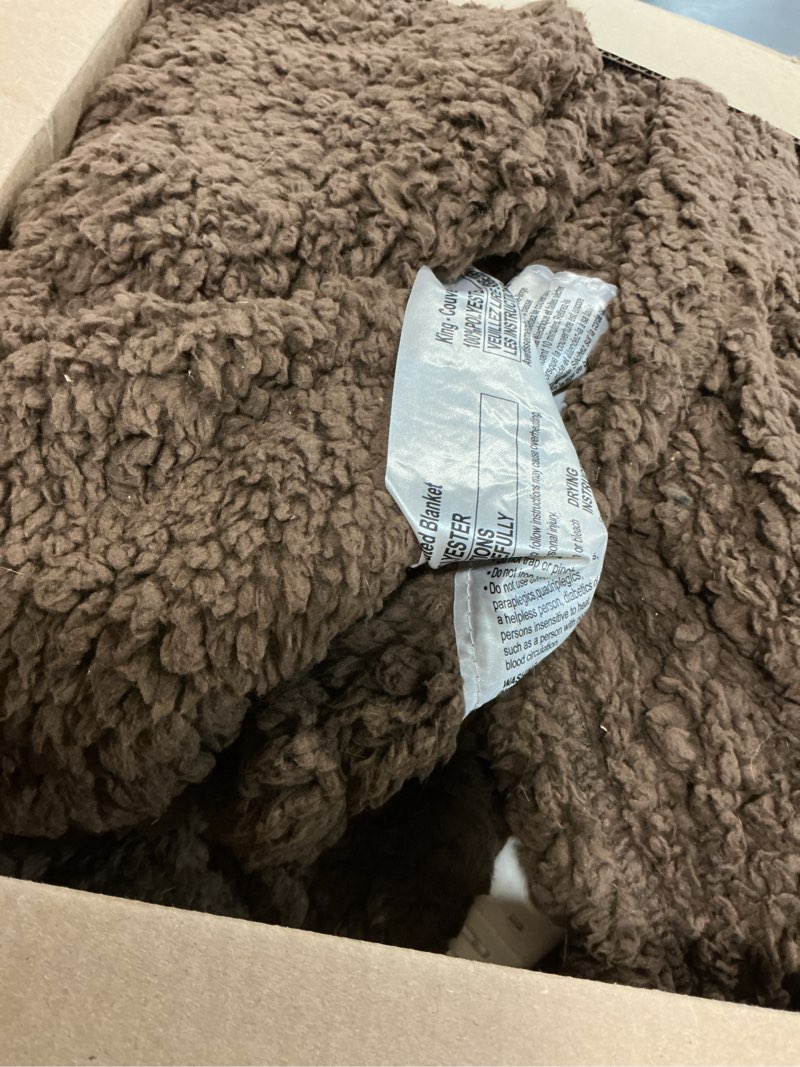 Condition photo showing As Is for LUZARTA King Size Heated Blanket Single Control - Soft Double Sided Sherpa Electric Blanket with 6 Heating Levels & 10 hrs Timer Settings, Washable & Overheat Protection for Bed, Brown 2-brown 100"X90"