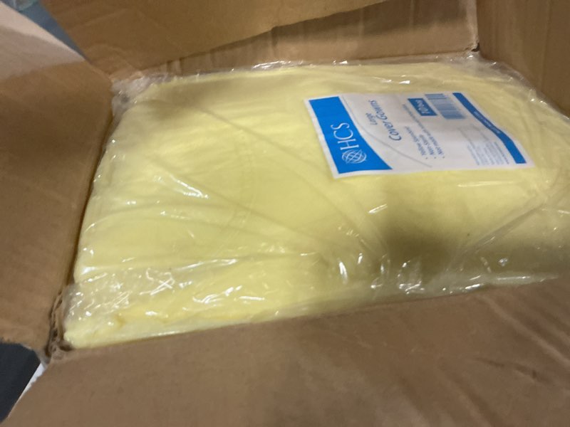 Condition photo showing New/Like New for HCS Bulk PPE Gowns - Disposable Gowns, Medical - Single Layer, Spunbound Isolation Gown Disposable - Elastic Cuffs, Neck & Waist Tie - Clinic, Dentist, Hospital - Yellow Cover Gown, Large (50/Case) 50 Large