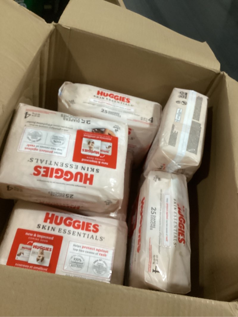 Condition photo showing New/Like New for Huggies Size 4 Diapers, Skin Essentials Baby Diapers, Size 4 (22-37 lbs), 150 Count (6 Packs of 25), Packaging May Vary Size 4 150