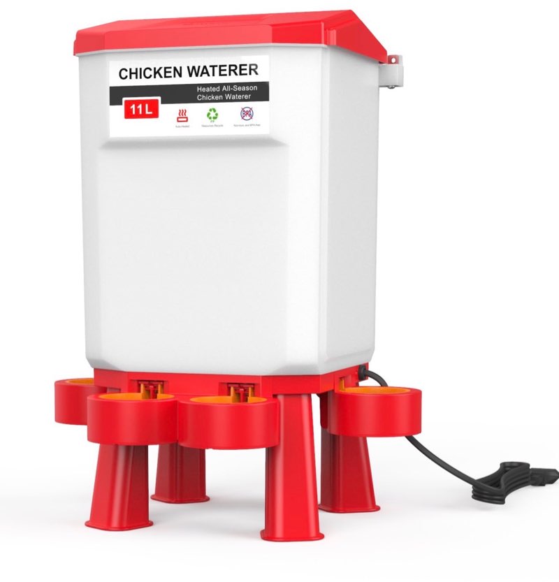Heated Poultry Waterer, Thermostatically Controlled Heated 11L Plastic Outdoor Hanging Poultry Chicken Water, Heated Chicken Waterer Red