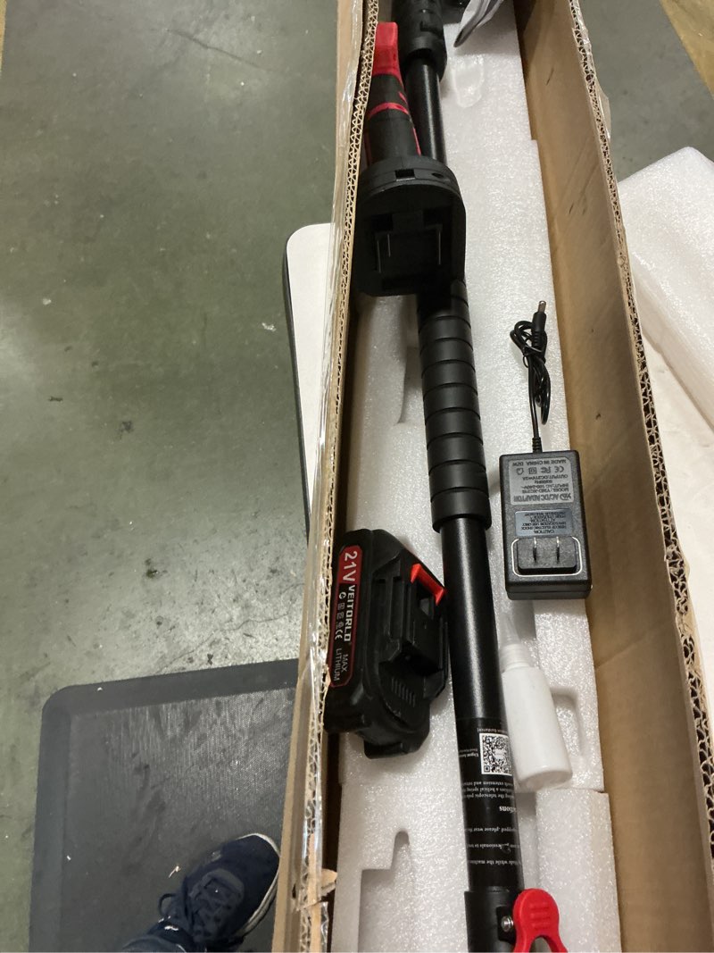 Condition photo showing As Is for 2-IN-1 Cordless Electric Pole Pruning Shears, 13ft Reach, 1.2\" Cutting Diameter, 2000mAh Battery Powered, Brushless Motor for Efficient Garden Tree Trimming, Branch Cutting?Red? RED-1.2in Pole / 1 x 2.0 AH Battery (missing parts)