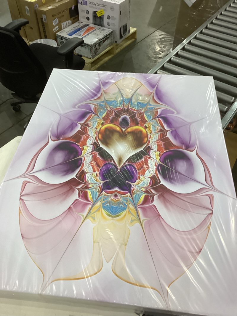 Condition photo showing New/Like New for Pink Symmetrical Fractal Heart Abstract Wall Art – Oversized Modern Canvas Print – Digital Abstract Artwork for Bedroom, Living Room, or Office Décor – Large 30x40 Gallery Wrapped