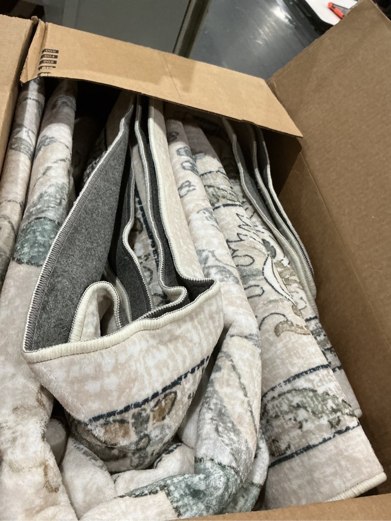 Condition photo showing Good Condition for 8x10 washable area rugs beige and sage green vintage boho floral farmhouse rug for living room bedroom, non slip low pile carpet beige-sage 8' x 10'