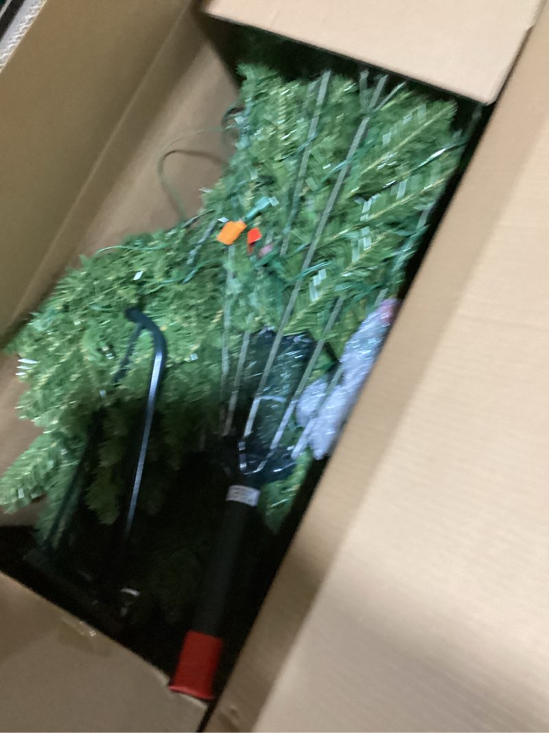 Condition photo showing Good Condition for National Tree Company 7.5 ft Pre-Lit Dunhill Fir Artificial Christmas Tree, 700 LED Lights, 2,514 Tips, Foot Pedal, 10 Light Functions, Includes Stand, Green