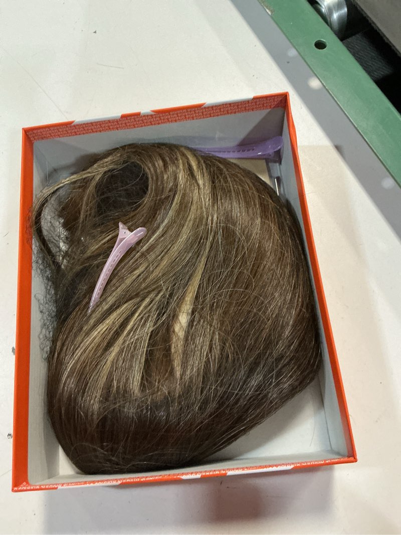 Condition photo showing Good Condition for gorgius brown highlight bob lace front wig glueless straight short wigs upgrade with human-hair-like sythetic hair pre cut pre plucked side part hairline 12 inch #ot41