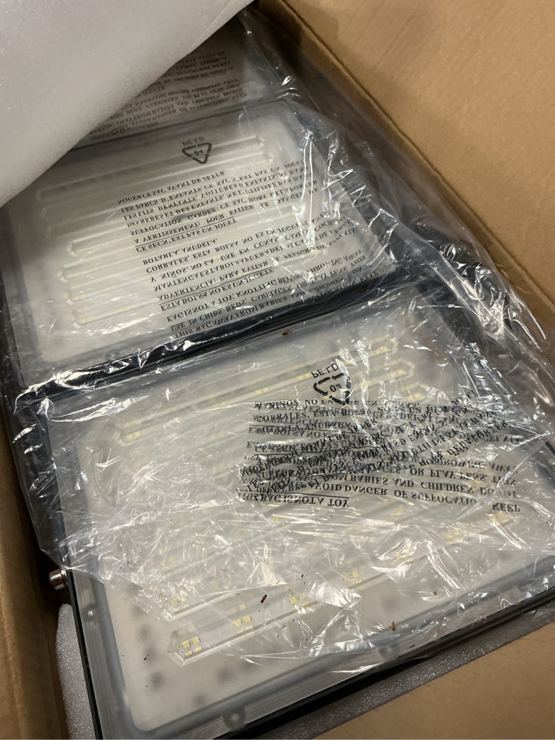 Condition photo showing As Is for led flood light outdoor, stasun 600w 60000lm 6000k daylight white ip66 waterproof, commercial parking lot light,3 heads for yard street stadium house floodlight bright security lights for outdoor area 1 pack 600 watt