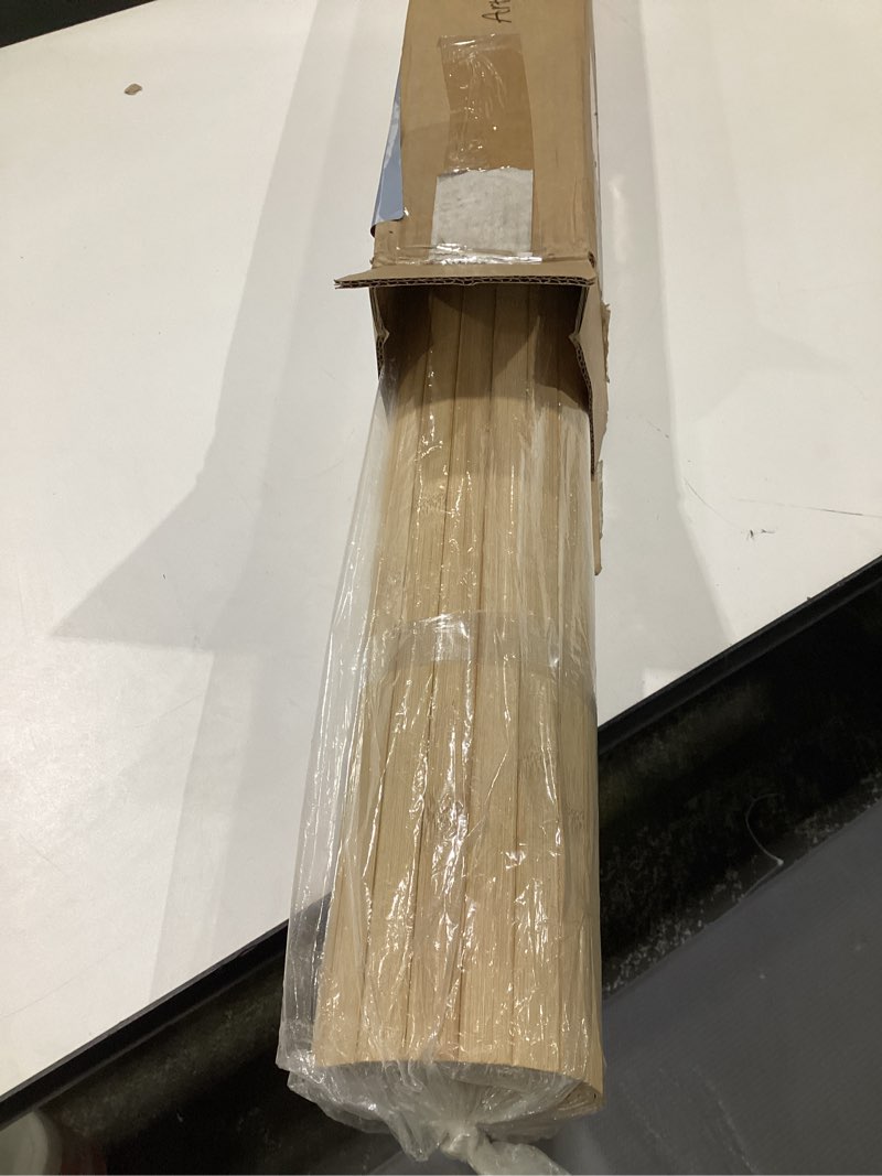 Condition photo showing Good Condition for Kokorona Natural Bamboo Wall Panel for Interior Wall Decor, Pole Wrap Roll Natural Wainscoting Paneling for Living Room, Ceiling Tiles, Office, Kitchen, 48\" W x 96\" H, Carbonized SIMILAR TO STOCK PHOTOS