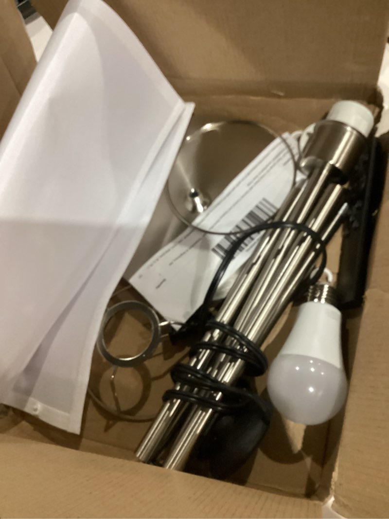 Condition photo showing As Is for Ambimall 64'' Floor Lamps for Living Room with Remote Control and Stepless Dimmable Colors Temperature & Brightness, 9W Bulb Included(White Lampshade & Silver Pole) white & silver 64.57 inches Round Shade