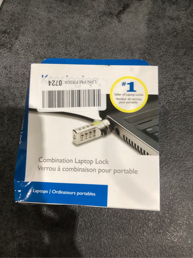 Condition photo showing New/Like New for kensington combination cable t-bar standard lock slot for laptops, resettable 4 digit password with 6 foot cable, k64673am original cable t-bar