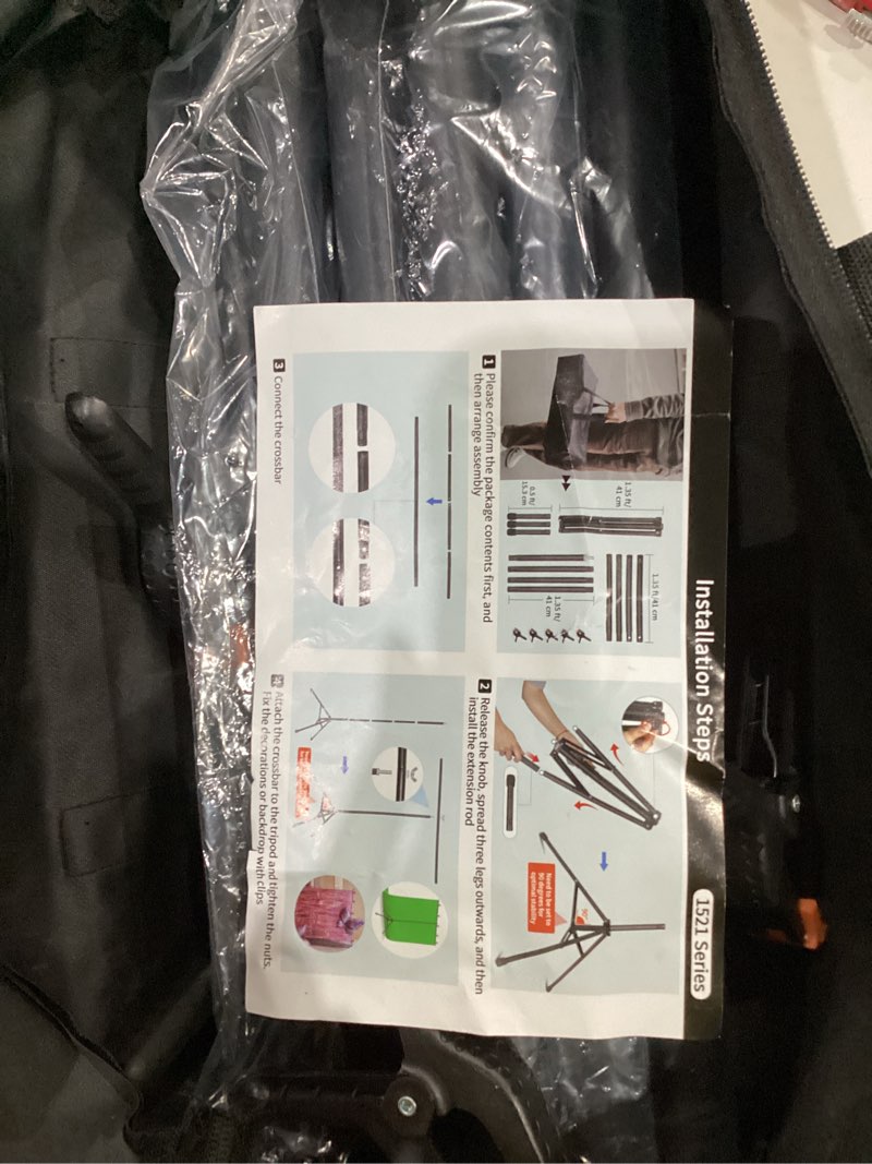 Condition photo showing New/Like New for hemmotop 7x5ft (hxw) t-shape photo backdrop stand, portable green screen stand only with 5 clip clamps and carry bag, adjustable background support kit for birthday, baby shower, parties, photoshoots