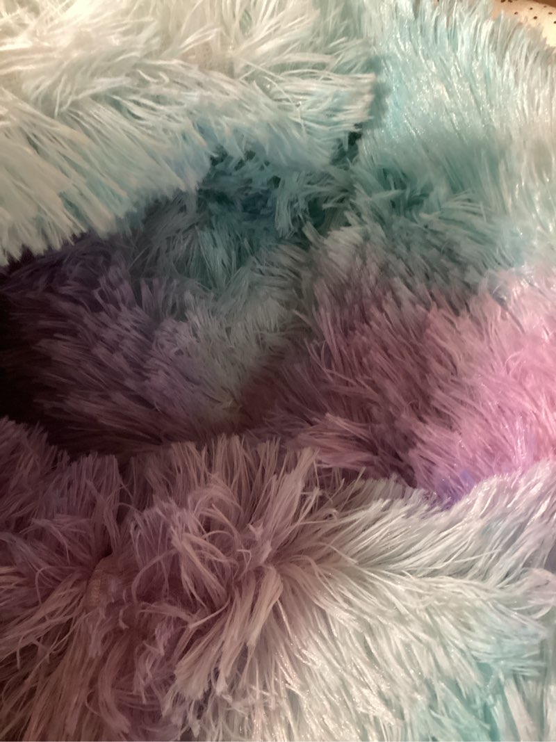 Condition photo showing Good Condition for A Nice Night Shaggy Fluffy Faux Fur Area Rug Door Mat,Tie Dye Style,Softest, Luxurious Shag Carpet Rugs for Bedroom, Living Room, Luxury Bed Side Plush Carpets, Rectangle (Light Purple, 5' x 8') 5 x 8 Feet Light Purple