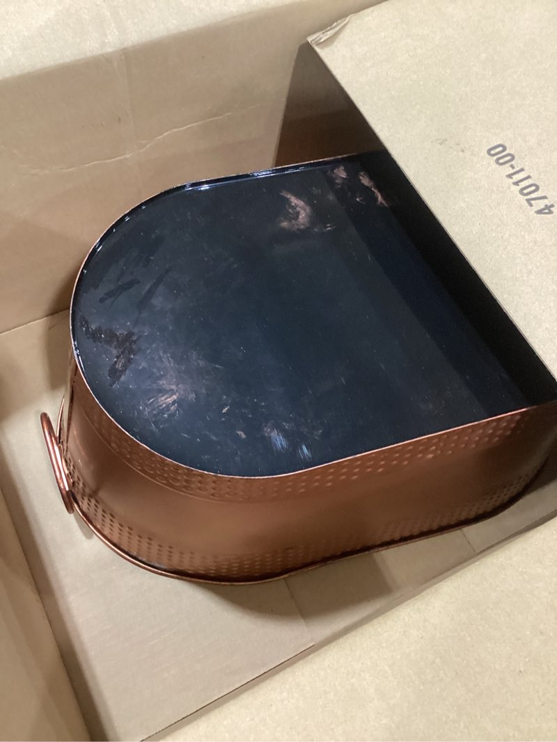 Condition photo showing Good Condition for Indestructible Metal Dog Toy Bin: Pet Toy Box Storage Basket for Living Room Area, Beautiful Design and Perfect Size 25-Quart (1 Pack, Oval) 25 Quart Oval -1Pack