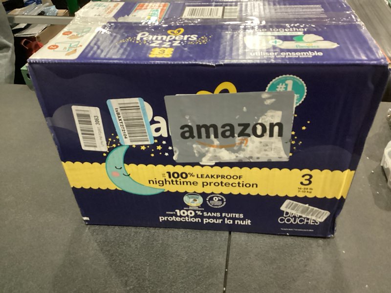 Condition photo showing New/Like New for Pampers ZZZ Overnight Diapers, Size 3 (16-28 lbs), 116 Count, Nighttime Protection Disposable Baby Diaper, Night Time Leak and Skin Protection Size 3 116