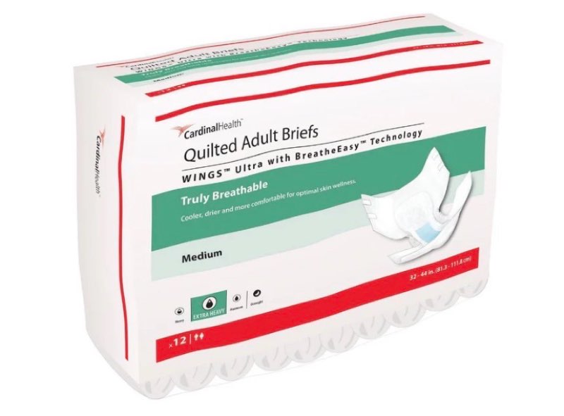 cardinal health™ quilted adult briefs, wings™ super with breatheeasy™ technology, maximum absorbency, bariatric, case of 32 bariatric case of 32