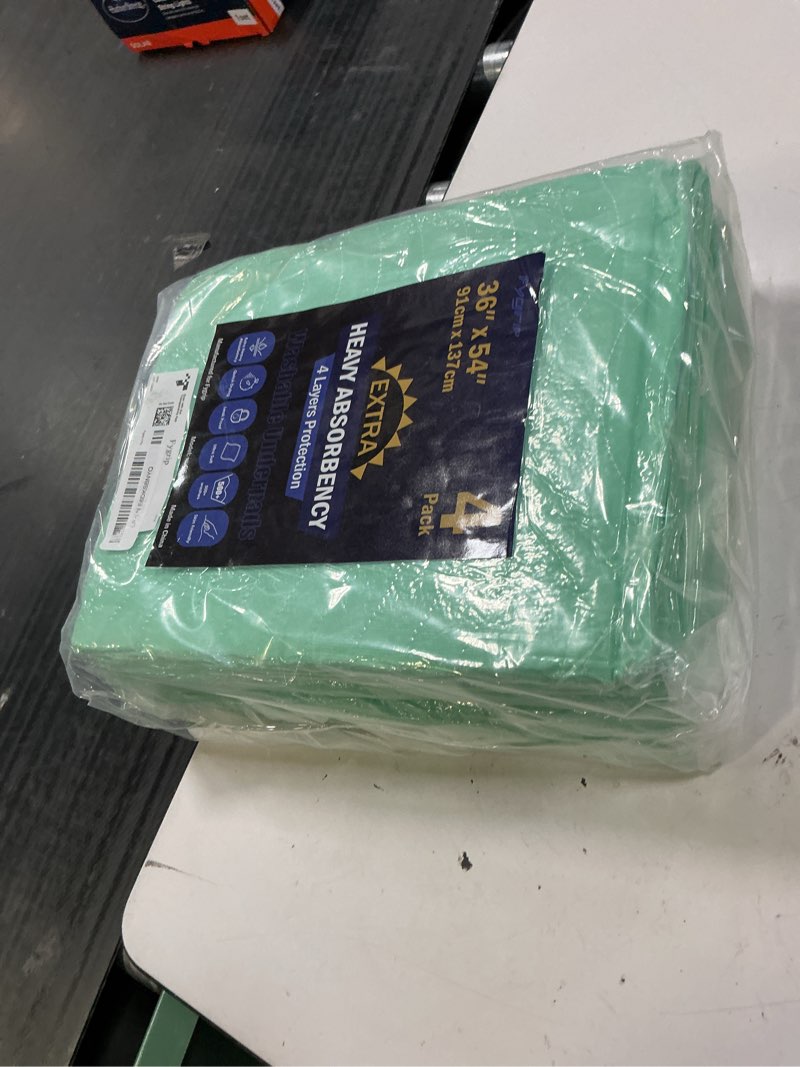 Condition photo showing New/Like New for 4 pack 36” x 54” extra heavy absorbency washable underpads, waterproof nursing pads incontinence bed pads, reusable washable pee pads for dogs, diaper changing & adults, mattress protector 4 pack - 36" x 54"