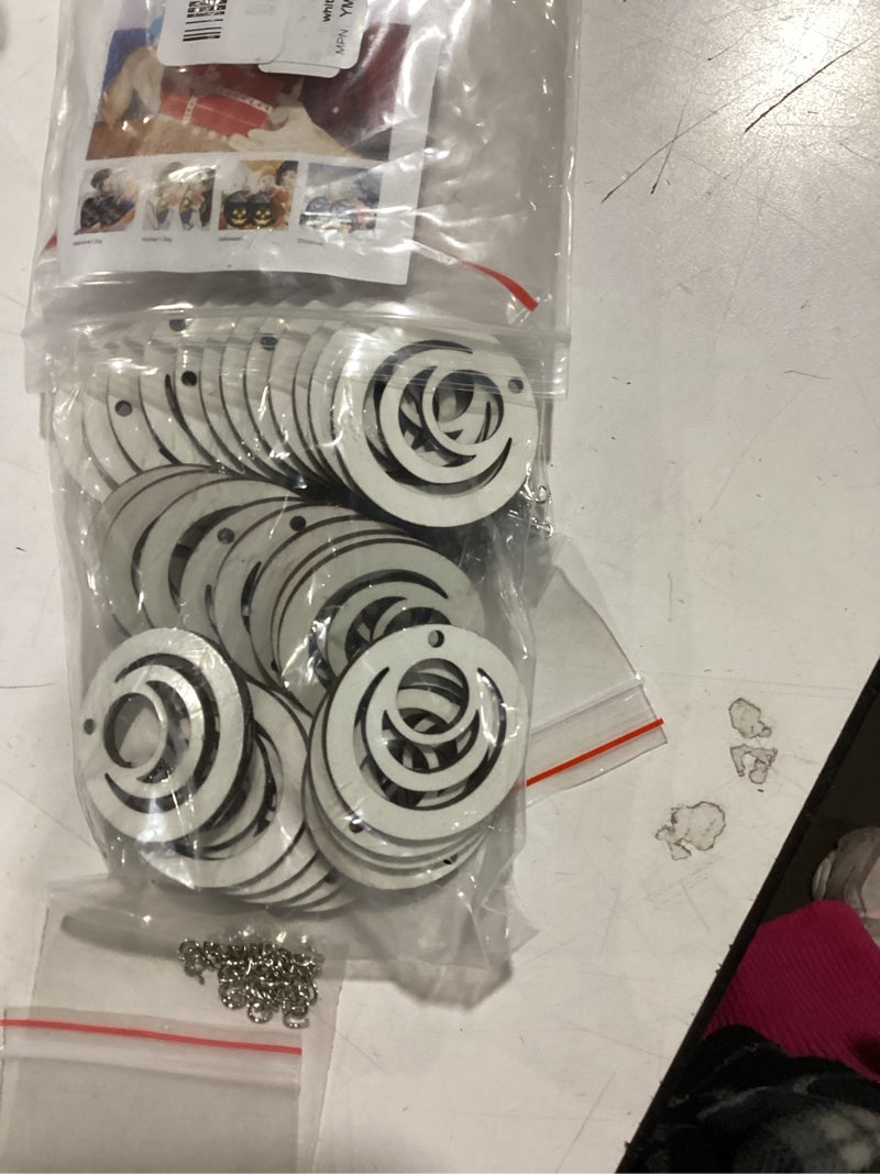 Condition photo showing Good Condition for 30pcs of swirl in circle unfinished wood blanks,laser cut wood cutouts for earrings, jewelry, diy crafts (2'')