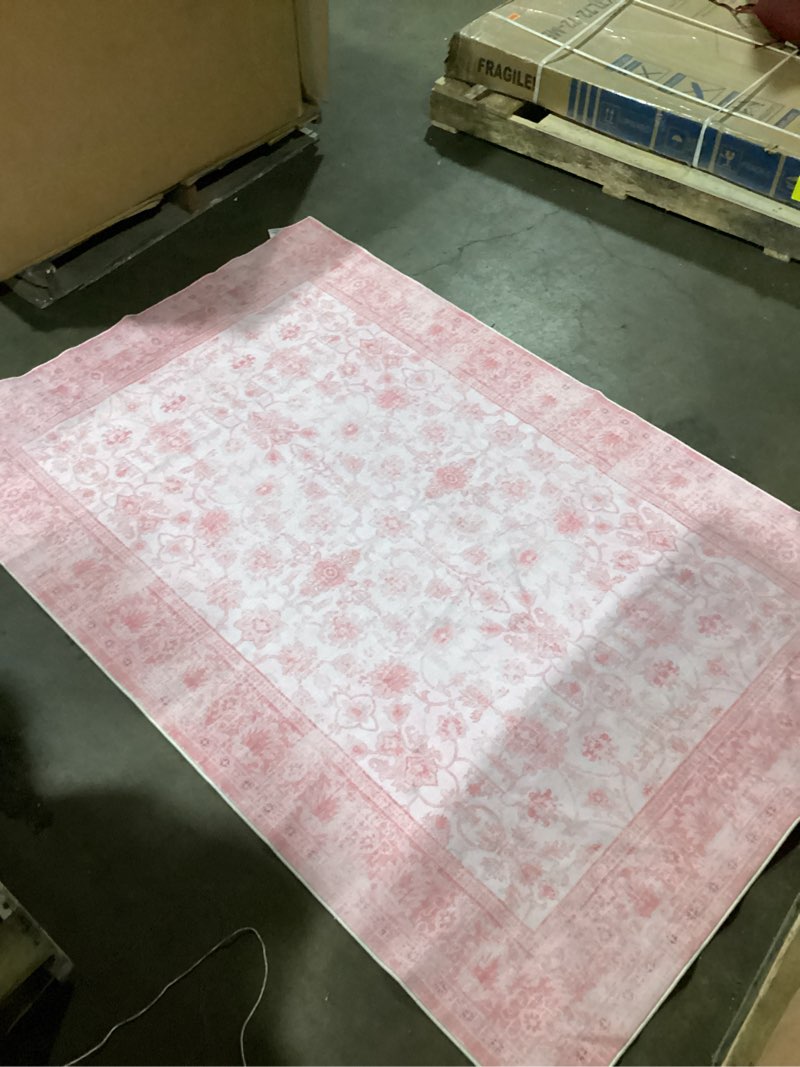 Condition photo showing As Is for livebox pink area rug 4x6, vintage living room rug machine washable area rugs, pink rugs for bedroom girls, indoor carpet for dining room nursery dorm home decor 4' x 6' (rectangular) pink