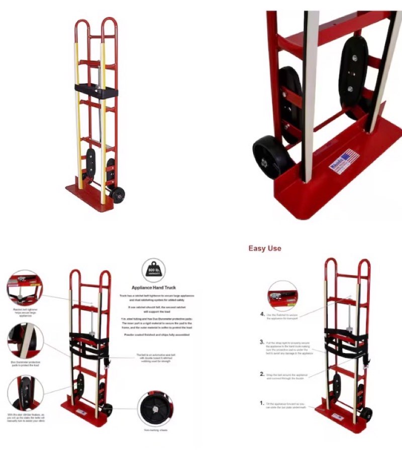 milwaukee 800-lb capacity 2 -wheel red steel appliance hand truck