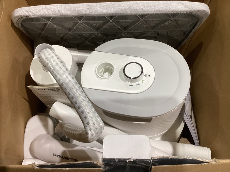 Condition photo showing Good Condition for Rowenta Steamer for Clothes with Ironing Board, Home Steam, Stainless Steel Full Size Steamer, 47.33oz Water tank, Hanger rack for Clothes, Compact, 1800 Watts, White IS3250
