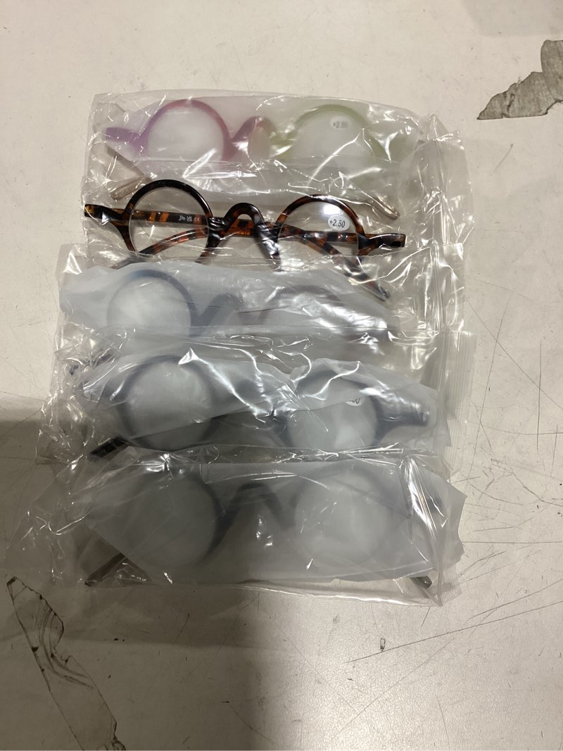 Condition photo showing New/Like New for JM 5 Pack Round Reading Glasses for Women Men, Vintage Small Blue Light Blocking Computer Readers with Spring Hinges 5-pack Mix 2.5 x