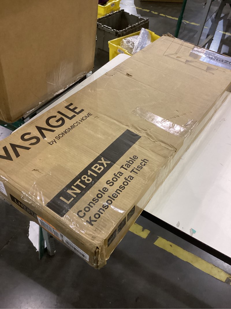 Condition photo showing New/Like New for VASAGLE 40" Industrial Console Table, 3 Tier Entryway Table with Storage Shelf, Narrow Sofa Tables for Living Room, Hallway, Entrance Hall, Corridor, Bedroom, Rustic Brown and Black ULNT81BX Rustic Brown + Black