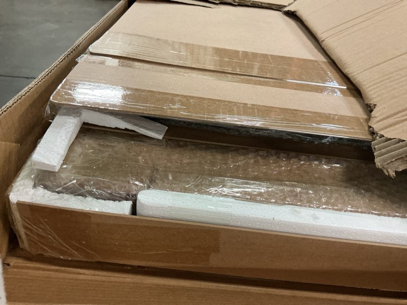 Condition photo showing New/Like New for 62.99" Wood Brown Solid Wood Dining Table, Heavy-Duty Metal Legs Leisure Table for Home Office, Kitchen & Restaurant Use Wood Brown 62.99in