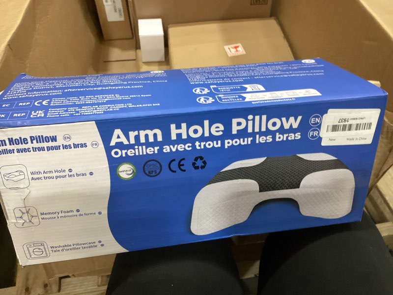 Condition photo showing New/Like New for saheyer side sleeper pillow with arm hole, upgraded memory foam shoulder pillow for neck pain relief, adjustable multi-angle arm tunnels support for adults pressure-free sleep (black) dark black