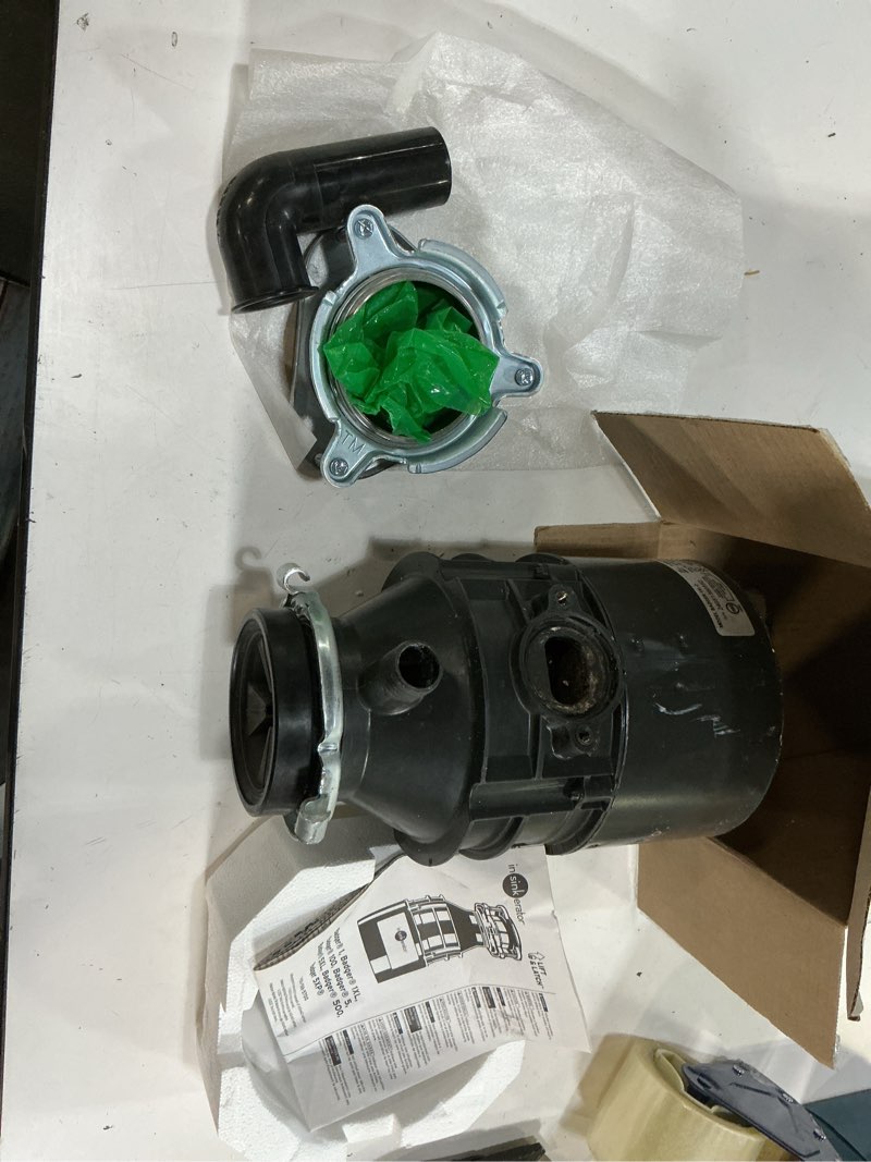 Condition photo showing As Is for insinkerator badger 5xl continuous feed 1/2-hp septic safe non-corded garbage disposal