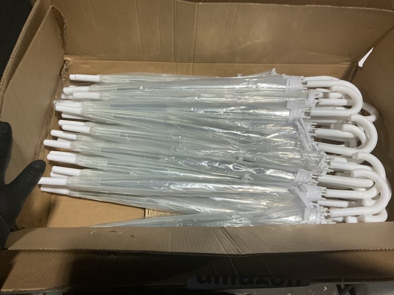Condition photo showing As Is for aodaer 30 pcs clear wedding umbrellas bulk, 36 inch transparent bubble umbrella with storage box large dome windproof stick umbrellas for rain wedding bridal party supplies photography props