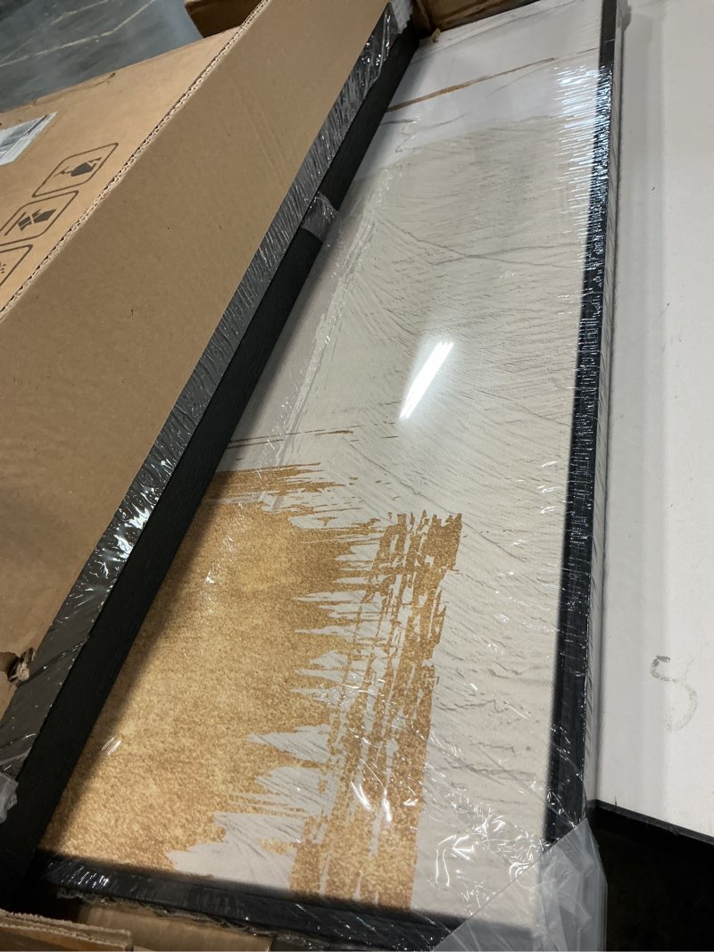 Condition photo showing Good Condition for Large Framed Black and White Abstract Wall Art, 3 Piece Modern Canvas Prints Paintings Artwork for Walls, Minimalist Black Beige Gold Pictures for LIving Room Bedroom Office Wall Decor Total 30x60 In 30" H x 60" W Block