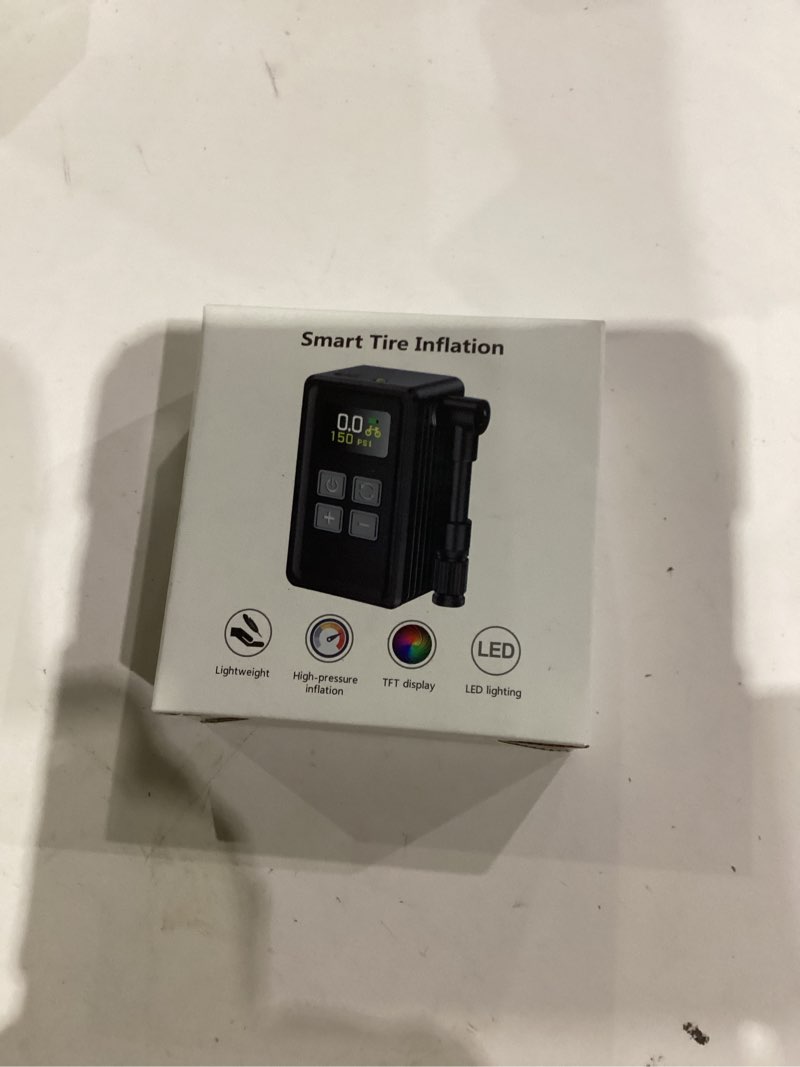 Condition photo showing As Is for Mini Electric Bike Pump, 29s Fast Inflation, 150PSI Portable Bike Air Pump with Pressure Gauge, Presta and Schrader Valves, Suitable for Road Bikes, Mountain Bikes, Motorcycles, and Balls