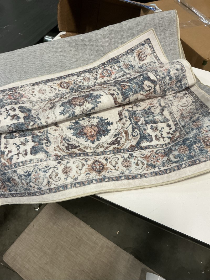 Condition photo showing Good Condition for Hallway Washable Runner Rug - 2x6 Kitchen Rugs Entryway Rug Runner Vintage Soft Floor Mat Non Slip Indoor Farmhouse Carpet for Bathroom Living Room Bedroom (2 X 6, Brick) 2' x 6' (Rectangular) Brick