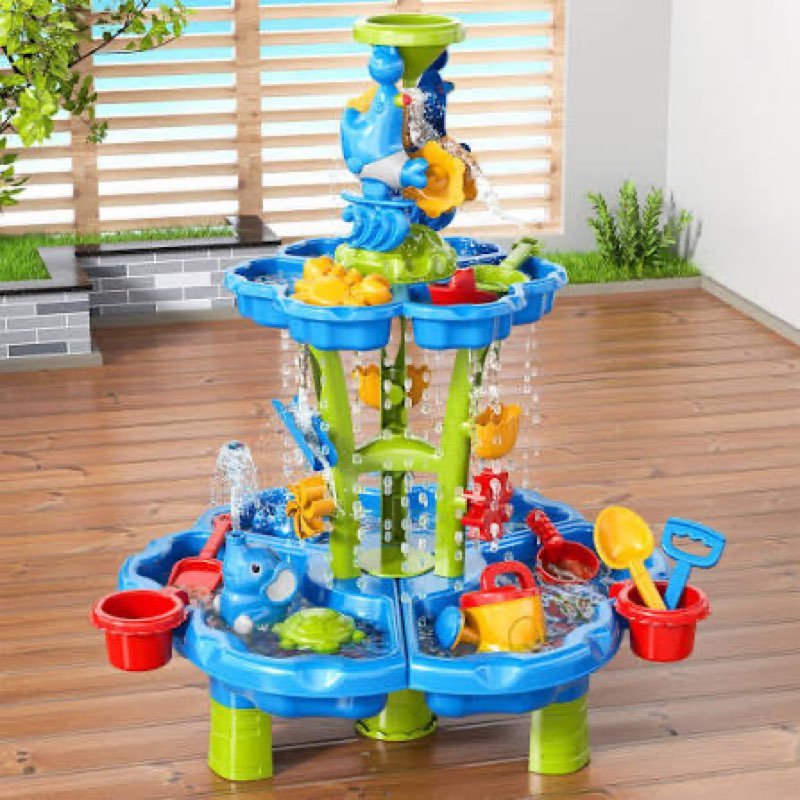eterfun kids flower water sand table for toddlers - 2-tier outdoor water sand play table toys for bo