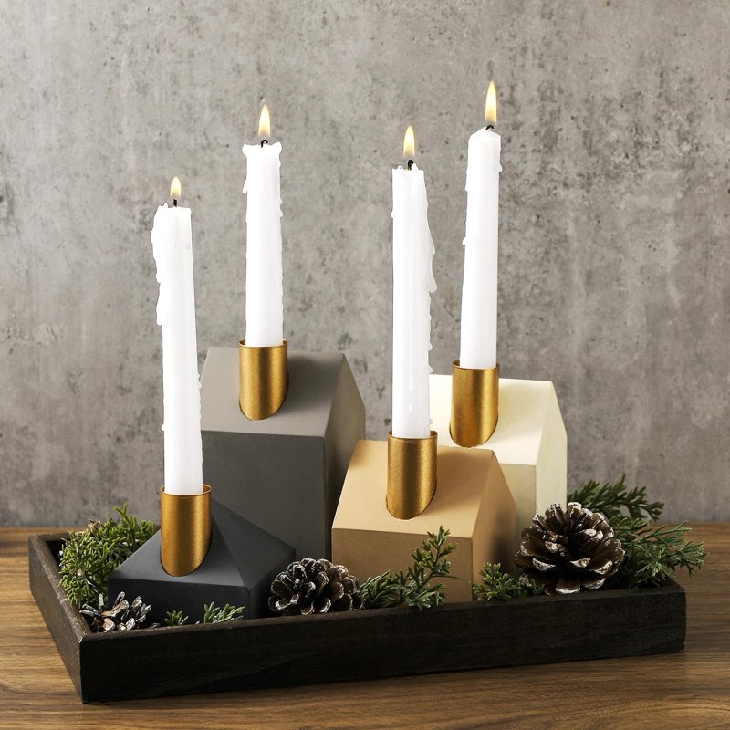 Newtay 4 Pcs Christmas Advent Wood Candle Holders Wooden Modern Xmas Nativity Scene Advent Candle St