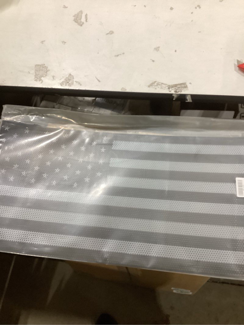 Condition photo showing New/Like New for Hooke Road Front Mesh Grill Insert for Jeep Gladiator JT/Jeep Wrangler JL 2018 2019 2020 2021 2022 2023 - Faded White & Black US Flag